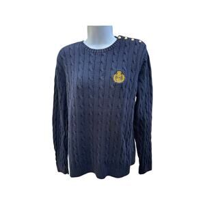 Chaps Blue Cable Knit Sweater XL with Button Shoulder Accents